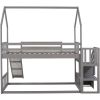 House Bunk Bed with Convertible Slide,Storage Staircase can be Placed Left or Right,Gray