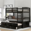 Wood Bunk Bed with Trundle and Drawers, Espresso